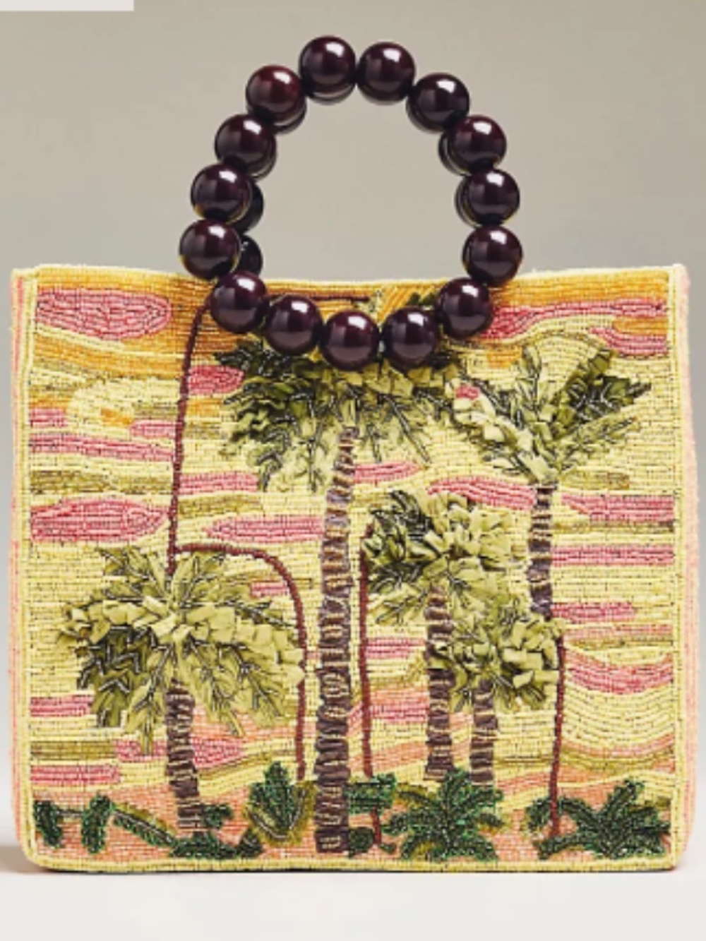 Anthropologie Wood Bead Bracelet Palm Tree Beaded Bag